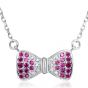 Fashion Sweet Bowknot Pink CZ Solid 925 Sterling Silver Necklace