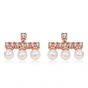 Triple White Shell Pearl Rose 925 Sterling Silver CZ Stud Pendientes