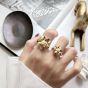 Hermoso anillo ajustable de plata de ley 925 con perla y flor de oro