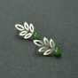 Natural Round Green Jasper 925 Sterling Silver Hollow Leaf Studs Earrings