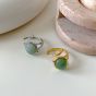 Modern Round Created Green Agate 925 Sterling Silver Adjustable Ring