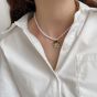 Women Natural Pearl Cat Tag 925 Sterling Silver Necklace