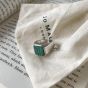 Geometry Square Green Natural Turquoise 925 Sterling Silver Adjustable Ring