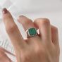 Geometry Square Green Natural Turquoise 925 Sterling Silver Adjustable Ring