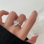 Women Big CZ Heart Love You 925 Sterling Silver Adjustable Ring