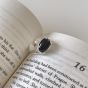 Simple Oval Black Created Agate 925 Sterling Silver Adjustable Ring