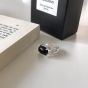 Simple Oval Black Created Agate 925 Sterling Silver Adjustable Ring