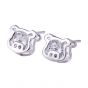 Cute Pig Head CZ 925 Sterling Silver Studs Earrings