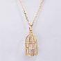 Bird Cage White CZ 925 Sterling Silver Golden Necklace