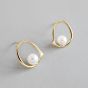 Geometric Round Shell Pearl 925 Sterling Silver Studs Earrings