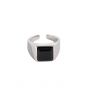 Geometry Square Created Black Agate 925 Sterling Silver Adjustable Ring