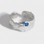 Moda textura irregular azul CZ 925 anillo ajustable de plata esterlina