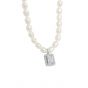 Elegant Natural Pearl Rectangle CZ 925 Sterling Silver Necklace