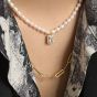 Elegante collar de plata esterlina con rectángulo de perlas naturales CZ 925