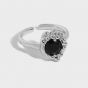 Lady Black CZ Bubble Flower 925 Sterling Silver Adjustable Ring