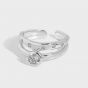 Fashion Double Layer CZ 925 Sterling Silver Adjustable Ring
