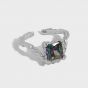 Gift Geometry Black Square CZ 925 Sterling Silver Adjustable Ring