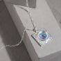 Elegant Round Created Moonstone Square 925 Sterling Silver Necklace