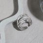 Fashion Irregular Lines Cross Wide 925 Sterling Silver Adjustable Ring