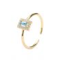 Office Blue CZ Rectangle 925 Sterling Silver Adjustable Ring