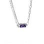 Women Natural Pearl Purple CZ Rectangle Hollow 925 Sterling Silver Necklace