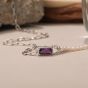 Women Natural Pearl Purple CZ Rectangle Hollow 925 Sterling Silver Necklace