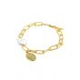 Good Luck Hollow Chain Gold Gift Natural Baroque Pearl 925 Sterling Silver Bracelet