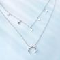 Fashion Crescent Moon Stars Double 925 Sterling Silver Necklace