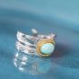 Vintage Oval Natural Turquoise Feather Wide 925 Sterling Silver Adjustable Ring