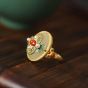 Hermoso anillo ajustable de plata de ley 925 con esmalte cloisonné ágata / nefrita / perla de concha
