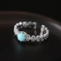 New Round Natural Agate/Turquoise Wave 925 Sterling Silver Adjustable Ring