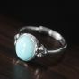 Vintage Oval Natural Agate/Nephrite/Turquoise 925 Sterling Silver Adjustable Ring