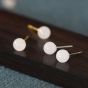 Simple Round Natural Nephrite/Jasper 925 Sterling Silver Stud Earrings
