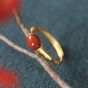 Women Oval Natural Agate/Nephrite/Jasper Bamboo 925 Sterling Silver Adjustable Ring