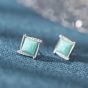 Geometry CZ Square Natural Agate/Nephrite/Turquoise 925 Sterling Silver Stud Earrings