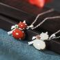Gift Natural Agate/Nephrite Gourd 925 Sterling Silver Necklace