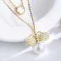 Beautiful Mother of Pearl Honey Hive Natural Pearl Bee CZ 925 Sterling Silver Necklace