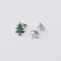 Green Enamel CZ Christmas Tree 925 Sterling Silver Studs Earrings