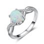 Fashion Oval White Created Opal 925 Sterling Silver Twisted CZ Ring