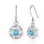 Flower Sweet Round Blue Created Opal 925 Silver Long Earrings