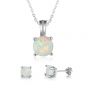 Simple Round Created Opal 925 Silver Earrings Necklace Jewelry Sets
