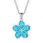 Blue Dream Flower Created Opal 925 Silver Necklace
