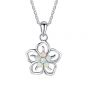 Anniversary Gift White Flower Created Opal 925 Silver Necklace