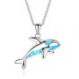 Sweet Dolphin Created Opal 925 Silver Necklace