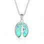 Elegant Created Opal Life Tree 925 Sterling Silver Necklace