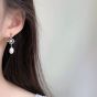 Fashion Waterdrop Freshwater Pearl CZ Flower 925 Sterling Silver Dangling Earrings