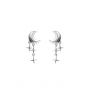 Fashion Crescent Moon Cross Tassels 925 Sterling Silver Dangling Earrings