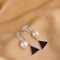 Geometry Black Triangle Shell Pearl CZ 925 Sterling Silver Dangling Earrings