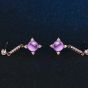 Flower Oval Genuine Amethyst CZ 925 Silver Rose Gold Earrings