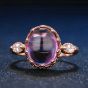 Oval Natural Amethyst 925 Silver CZ Adjustable Ring